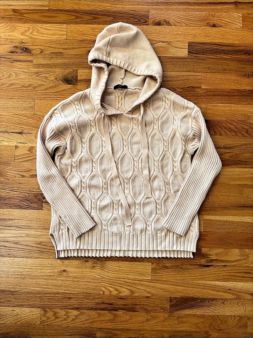 FATE Cable Knit Hooded Sweater in Cream